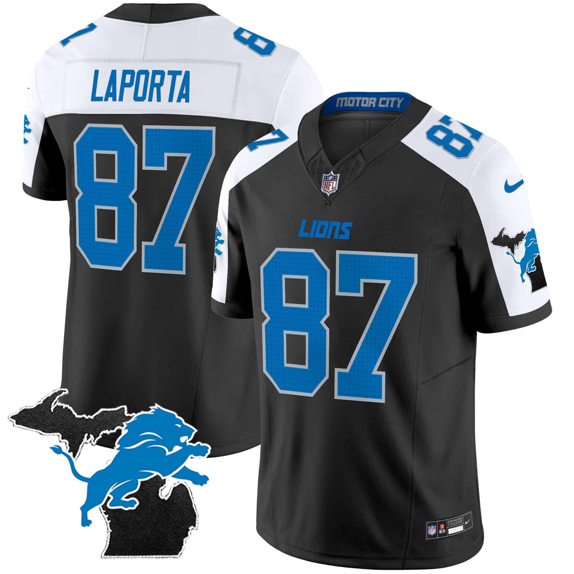 Men Detroit Lions #87 Laporta Black 2024 Nike Michigan Patch Vapor Limited NFL Jersey
